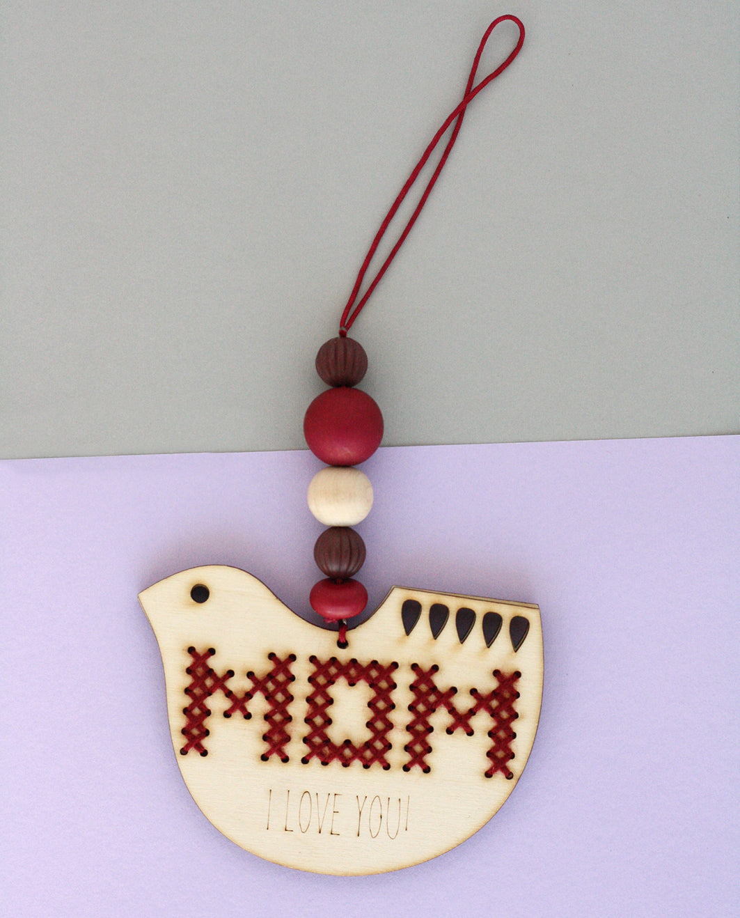 Wooden Charm Embroidery Bird Mom