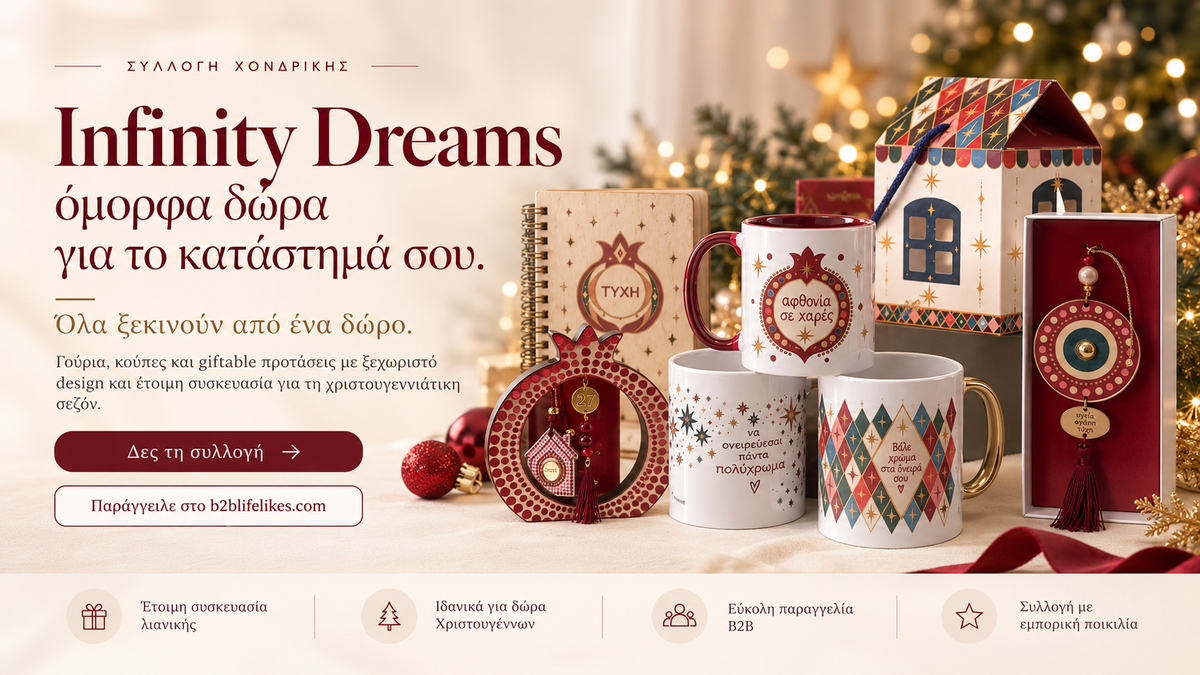 Infinity Dreams — Όμορφα δώρα για το κατάστημά σου. Συλλογή χονδρικής Lifelikes με γούρια, κούπες και συσκευασίες δώρου.