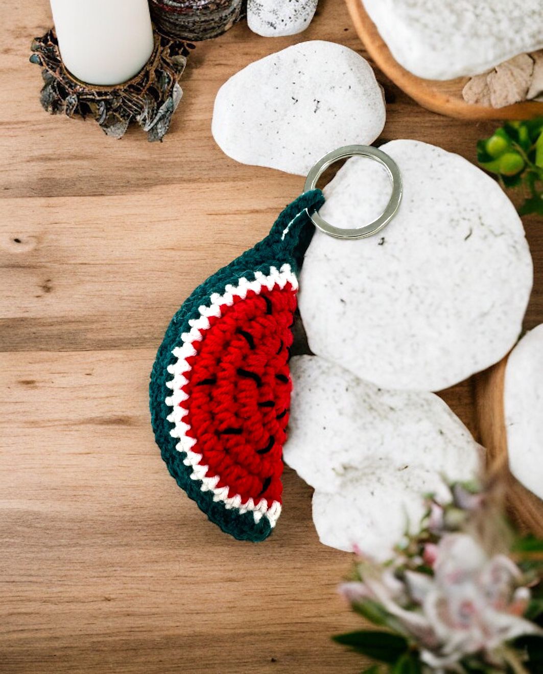 Keychain with Knitted Watermelon