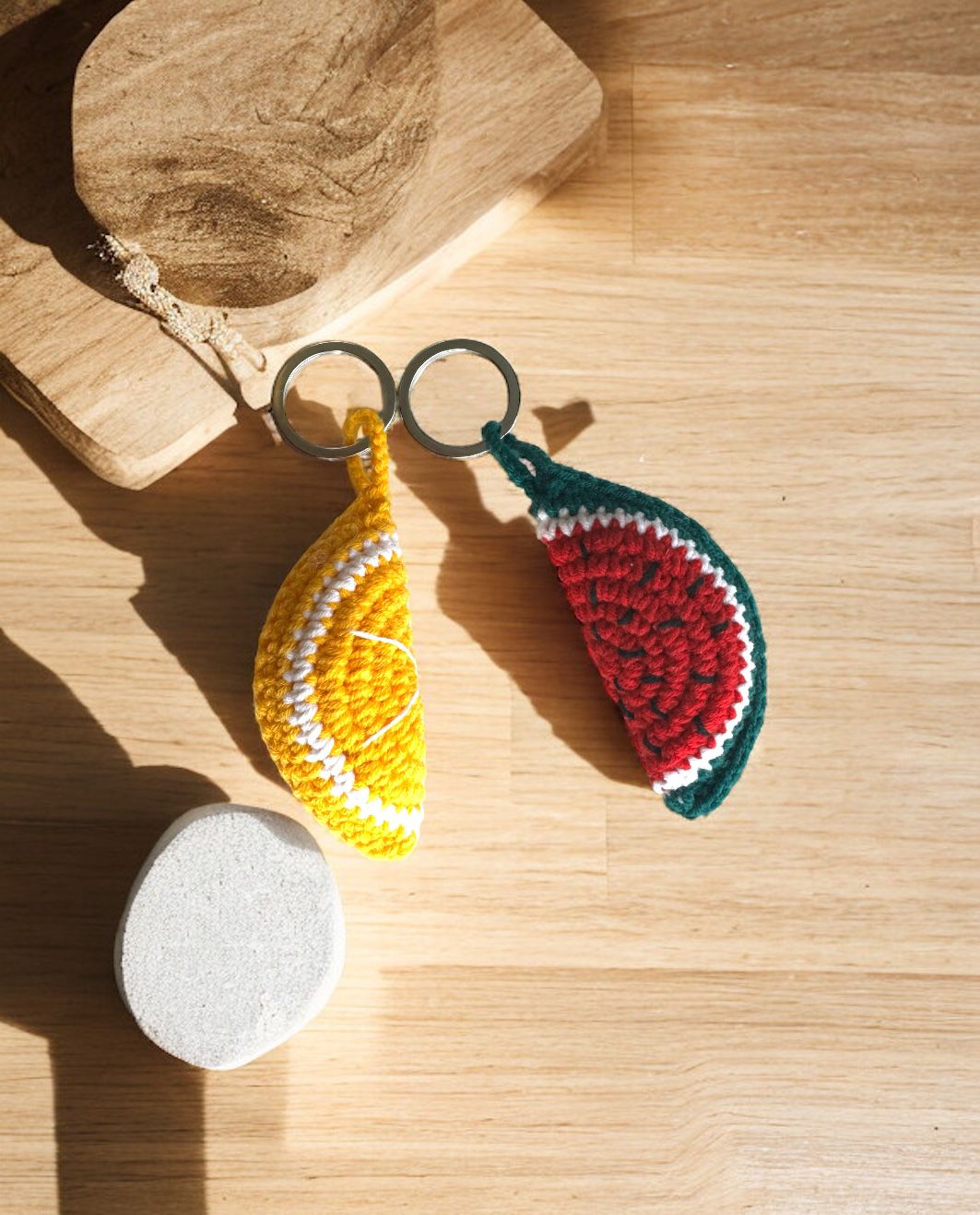 Keychain with Knitted Lemon