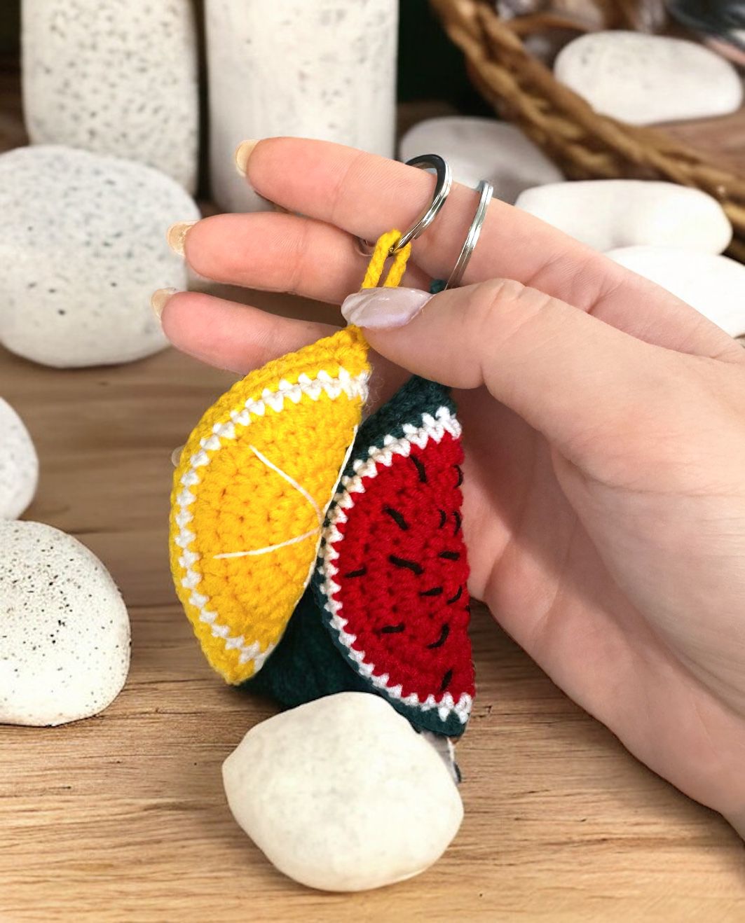 Keychain with Knitted Watermelon