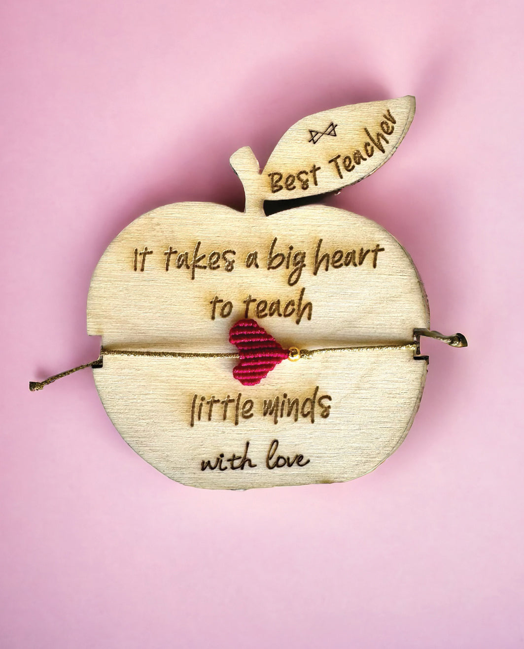 Βραχιόλι Καρδιά για τη Δασκάλα με Ξύλινο Μήλο