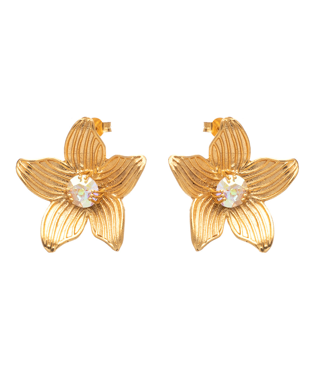Crystal Flower Earrings Gold
