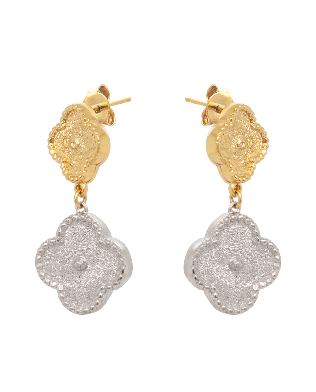 Royal Flower Silver Gold Earrings