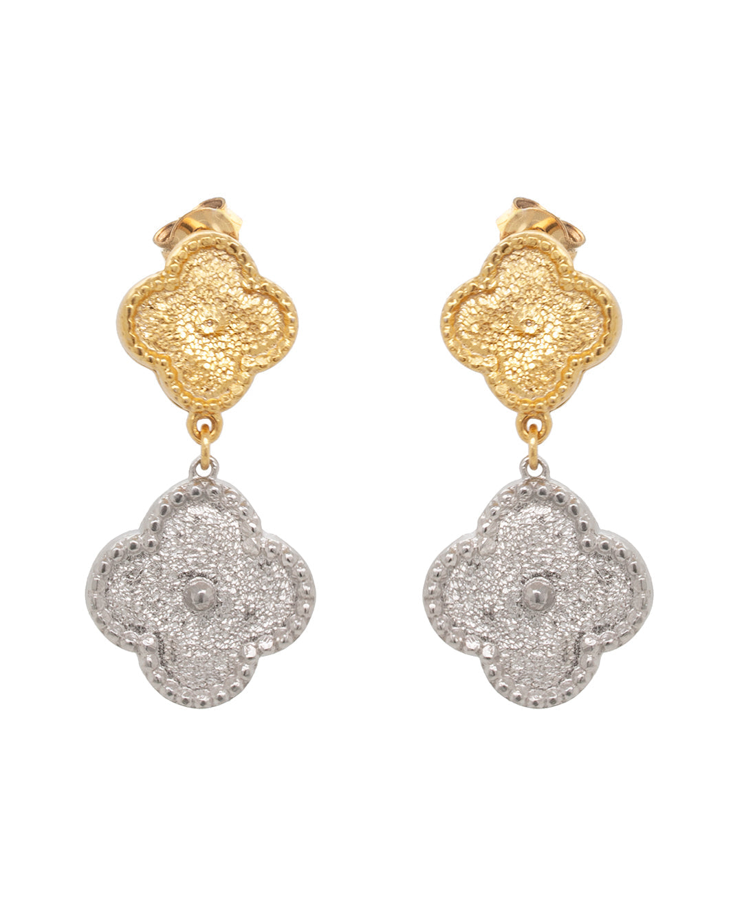 Royal Flower Silver Gold Earrings